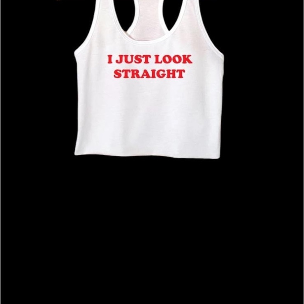 Straight White Tank Top with Red Text
